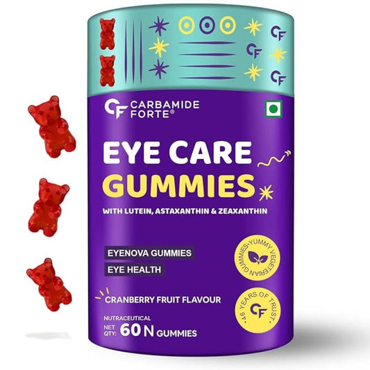 Carbamide Forte Eye Gummies - Lutein and Zeaxanthin Supplements with Astaxanthin, Veg DHA and Vitamin C | Eye Supplements to Improve Vision - Cranberry Flavour - 60 Veg Eye Gummies