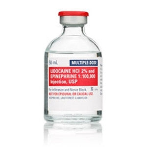 Lidocaine 2% with Epinephrine 2% 1:100,000 Injection 50 mL Multiple Dose, 25/Pack (Rx)  Expiration 1/31/27