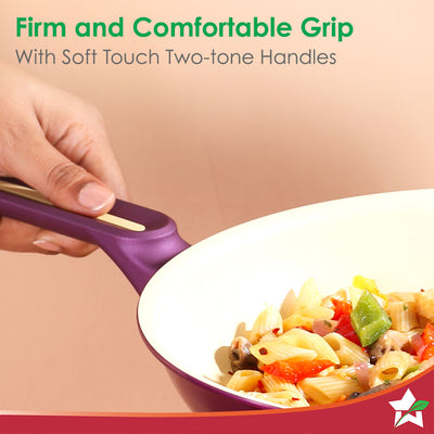 Bellagio Fry Pan | 20 cm | 1.1 L | Non-Stick Ceramic Coating | Non-Toxic | Pure Aluminium | PFAS and PFOA Free | 3mm Thickness | Two-Tone Soft-Touch Handle | Firm Grip | 2 Years Warranty