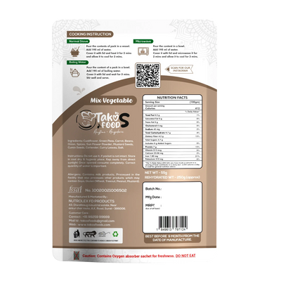 Takos Food Mix Vegetables | Ready To Eat 250 gms