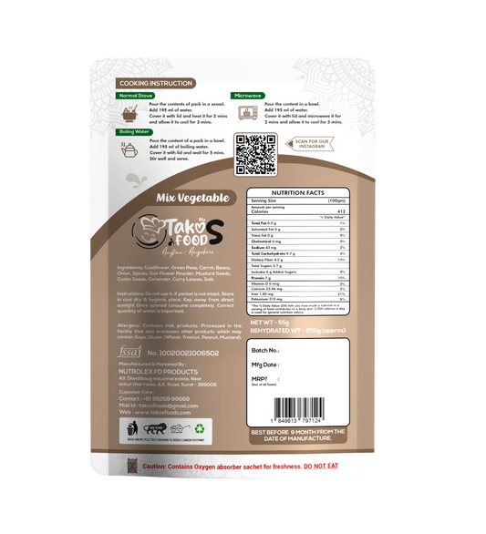 Takos Food Mix Vegetables | Ready To Eat 250 gms