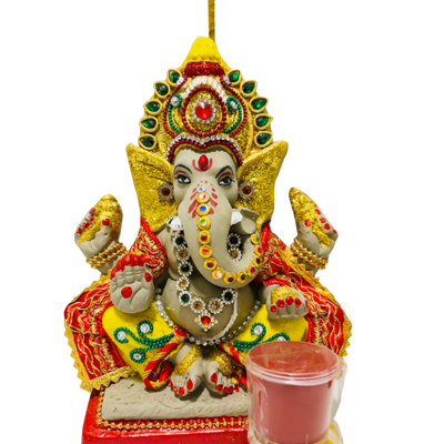 Eco-Friendly Ganesh Idols (Non-Toxic Colors) With Chatri, Kumkum & Akshat