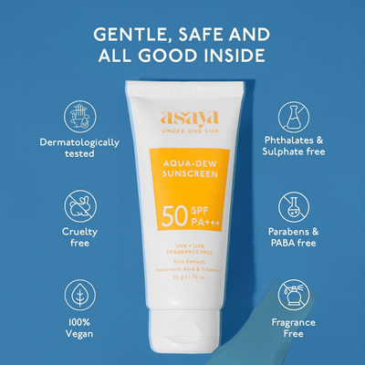 Asaya Aqua Dew Sunscreen SPF 50 PA+++ With Rice Extract For All Skin Types