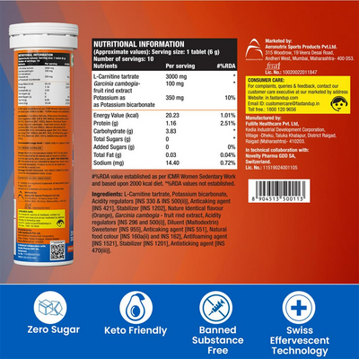 Fast&Up L Carnitine 3000mg Effervescent Tablets - Orange Flavour
