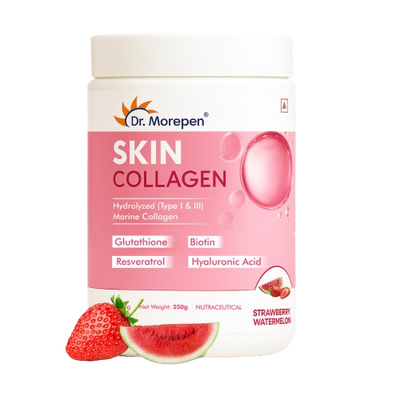 DR. Morepen Skin Collagen Powder with Glutathione, Hyaluronic Acid, Resveratrol &amp; Biotin Strawberry Watermelon Flavour