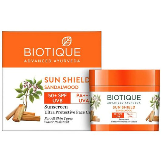 Biotique Sun Shield Sandalwood 50+SPF UVB Sunscreen Ultra Protective Face Cream For All Skin Types, 50gm