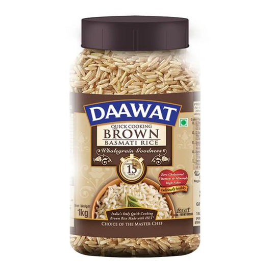 Daawat Basmati Rice - Brown (Quick Cooking), 1 kg Jar