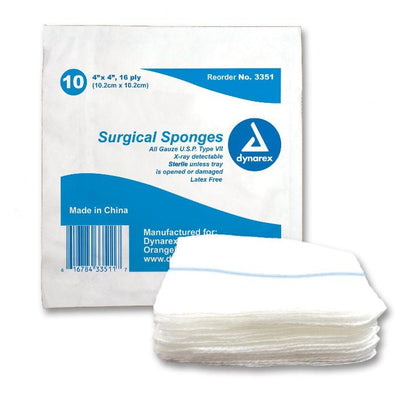 X-Ray Detectable Surgical Gauze Sponges Sterile 4 x 4, 16 ply USP Type VII