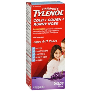 Children's Tylenol Cold & Cough Plus Runny Nose Medicine Oral Suspension Grape Flavor