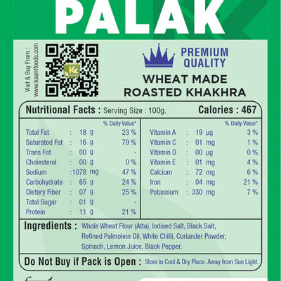 Kaant Foods Palak (Spinach) Khakhra | 200 gms
