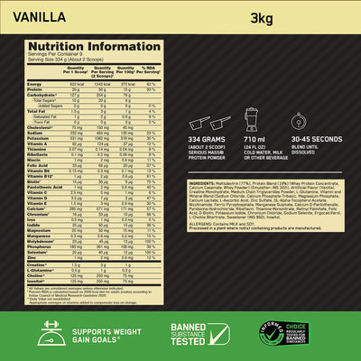 Serious Mass Weight Gainer - Vanilla flavour - 3KG