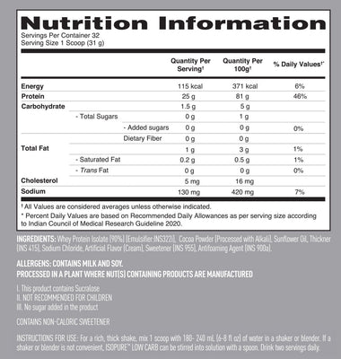 Isopure Low Carb Whey Protein Isolate Powder | Dutch Chocolate | 1 Kg
