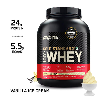 Gold Standard 100% Whey Protein Powder | Vanilla Ice Cream | 5 lbs and Micronised Creatine Powder | Unflavoured | 250 g