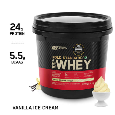 Gold Standard 100% Whey Protein Powder | Vanilla Ice Cream | 4 kg and Micronised Creatine Powder | Unflavoured | 250 g