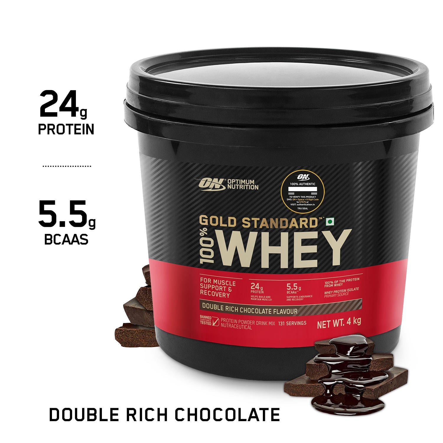 Gold Standard 100% Whey Protein Powder | Double Rich Chocolate | 4 kg and Micronised Creatine Powder | Unflavoured | 250 g
