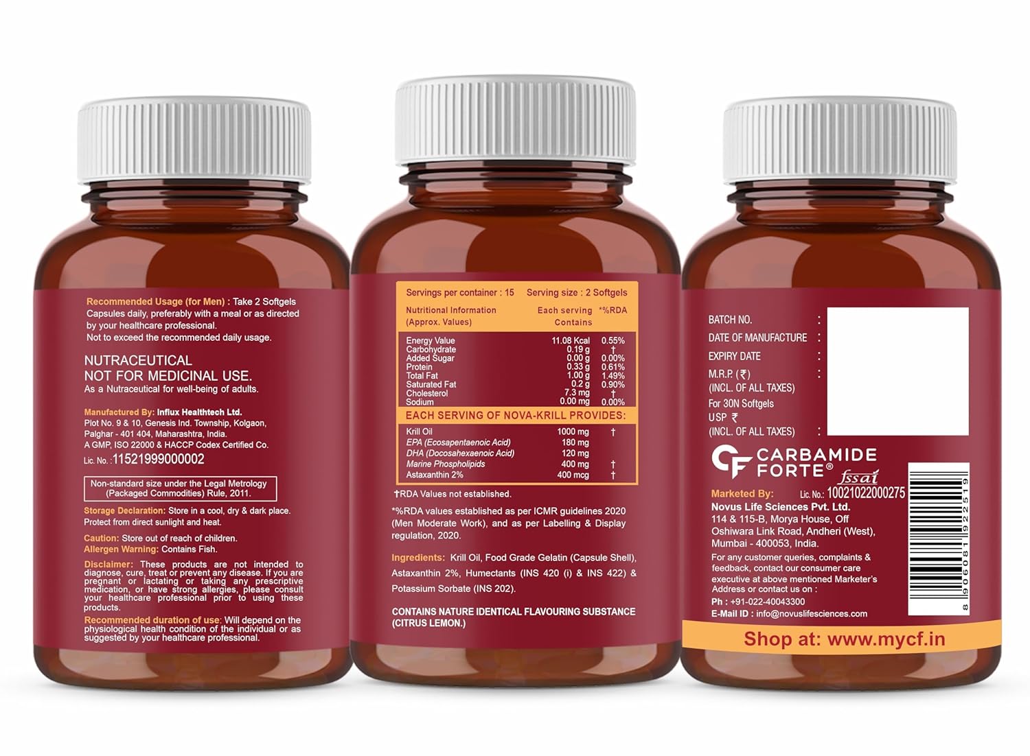 Carbamide Forte Antarctic Krill Oil 1000mg with Marine Phospholipids & 2% Astaxanthin | 100% Pure Krill Oil Omega 3 300mg Capsules for Heart, Brain, Joint, Eye & Skin Health - 30 Softgels
