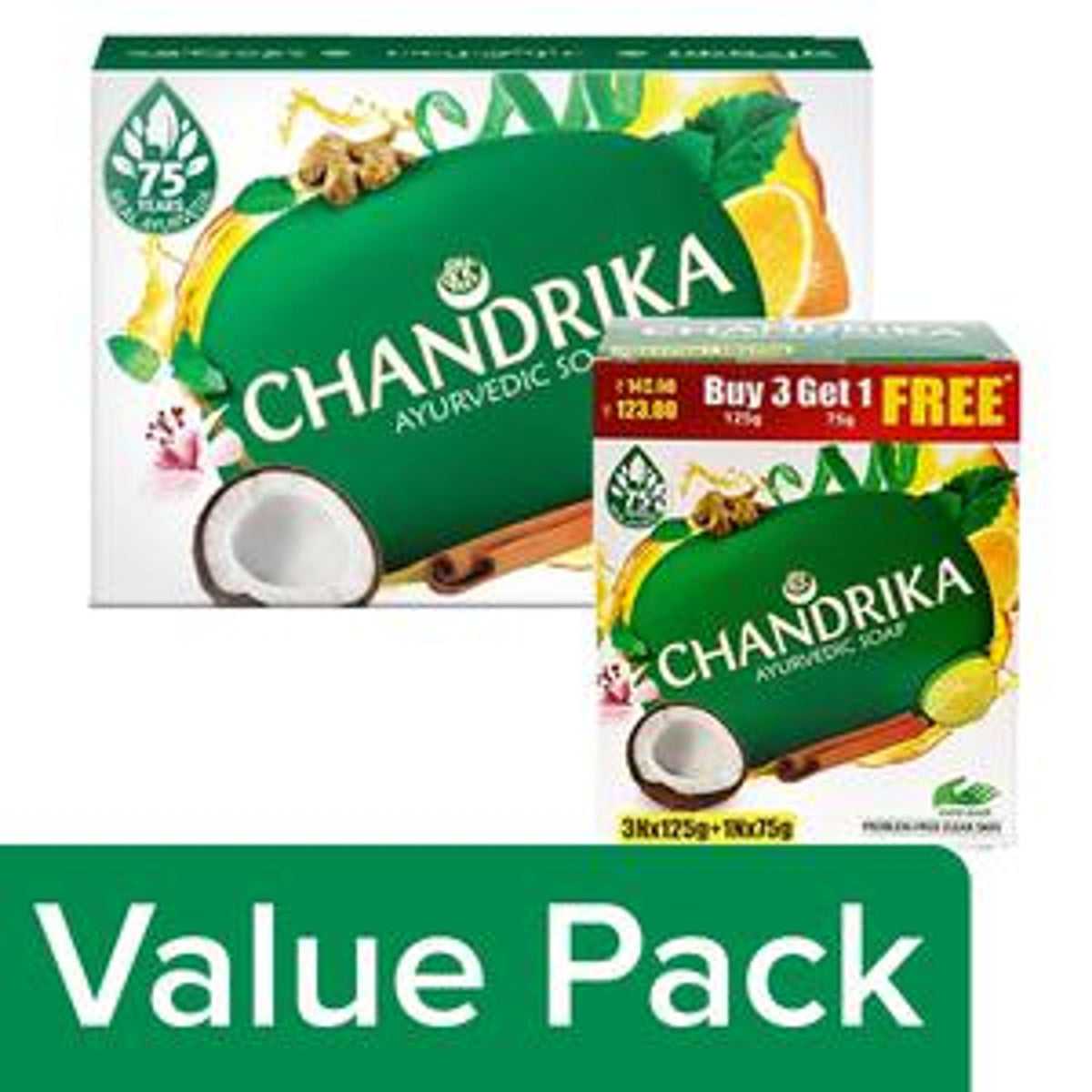 Chandrika Ayurvedic Soap (Buy 3 Get 1 Free) + 75 g Bathing Bar