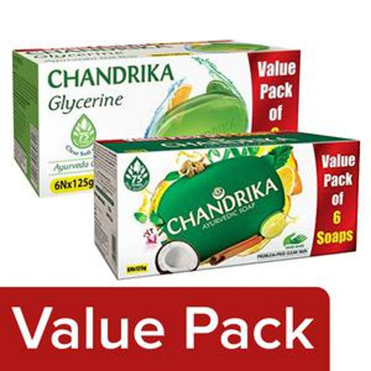 Chandrika Ayurvedic Soap 125 gm (Pack of 6) + Glycerine Soap 125 g Pack of 6