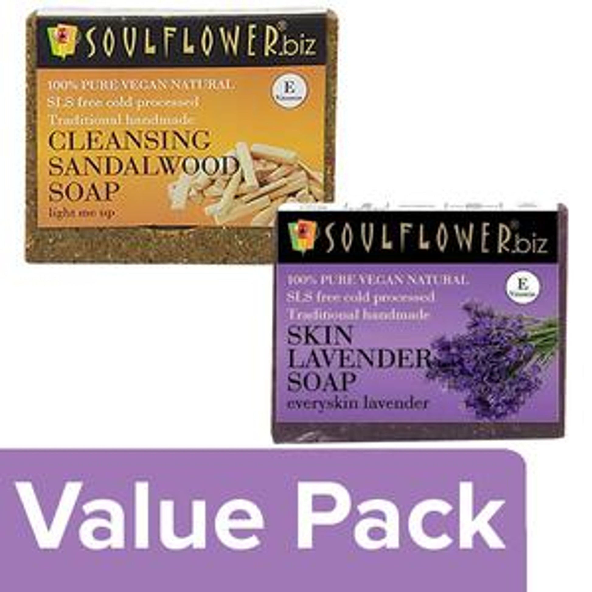 Soulflower Cleansing Sandalwood Soap + Lavender Soap each of 150g