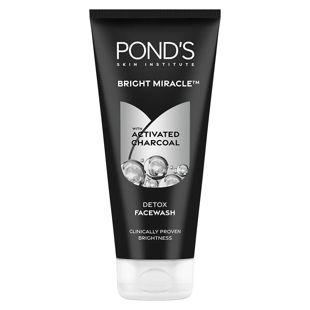 Pond's Bright Miracle Detox Facewash 10X Power Of Activated Charcoal For Deep Cleaned Skin, Reveals Glow - 200 gm