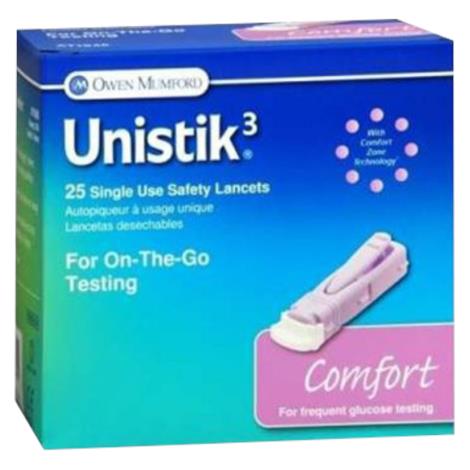 Unistik 3 Single Use Safety Lancets 23 Gauge Comfort, 25 count