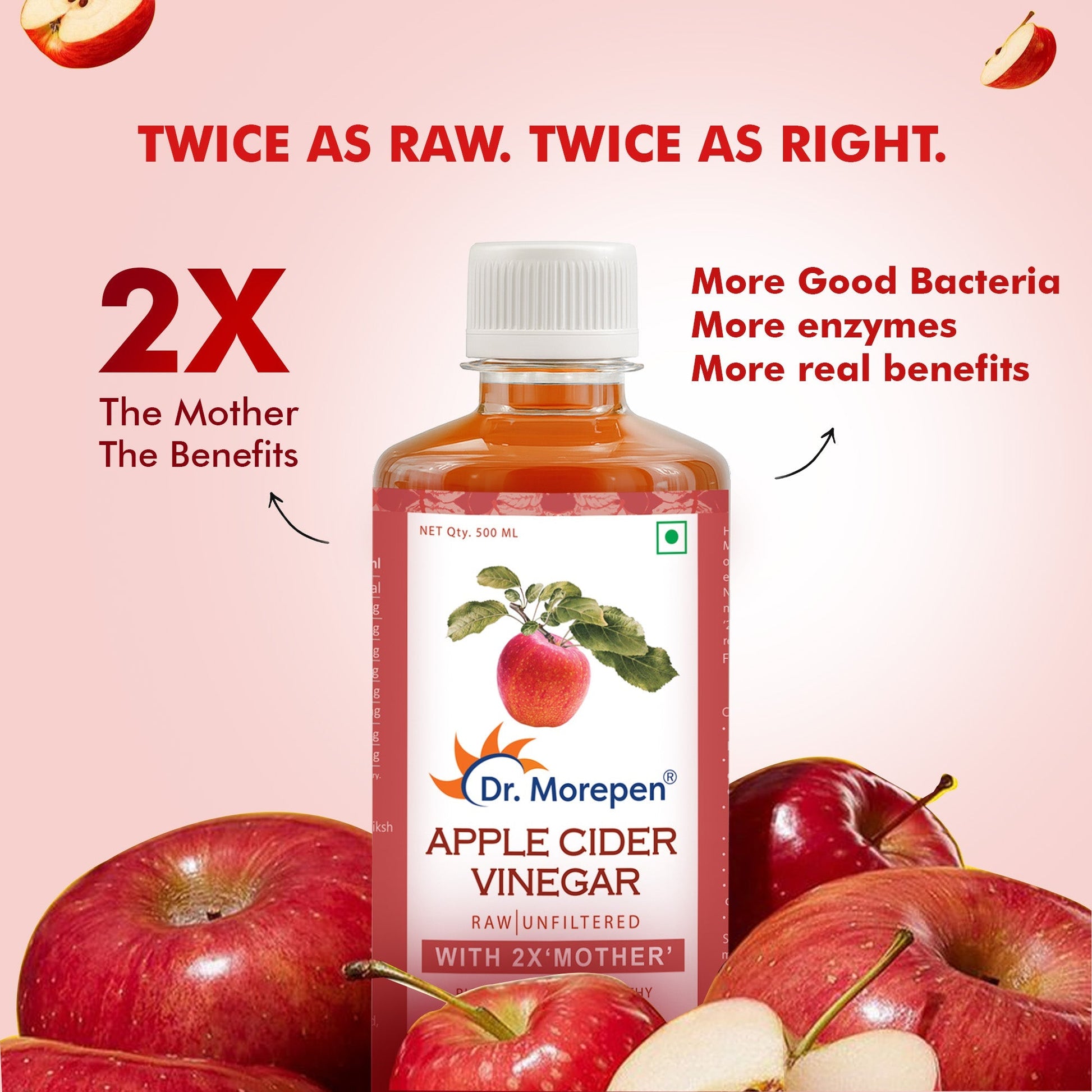 Dr. Morepen Apple Cider Vinegar With 2x Mother for Weight Management, Immunity, Skin & Hair