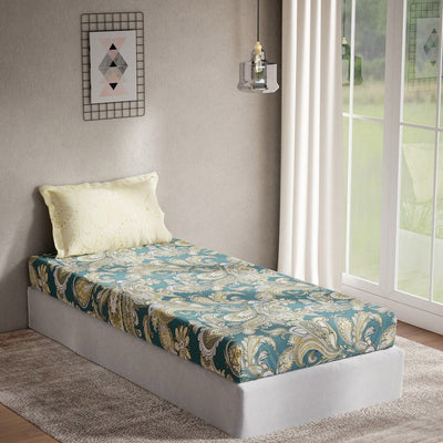 DDecor Green & Yellow Ethnic Motifs 144 TC Cotton Single Bedsheet with 1 Pillow Cover