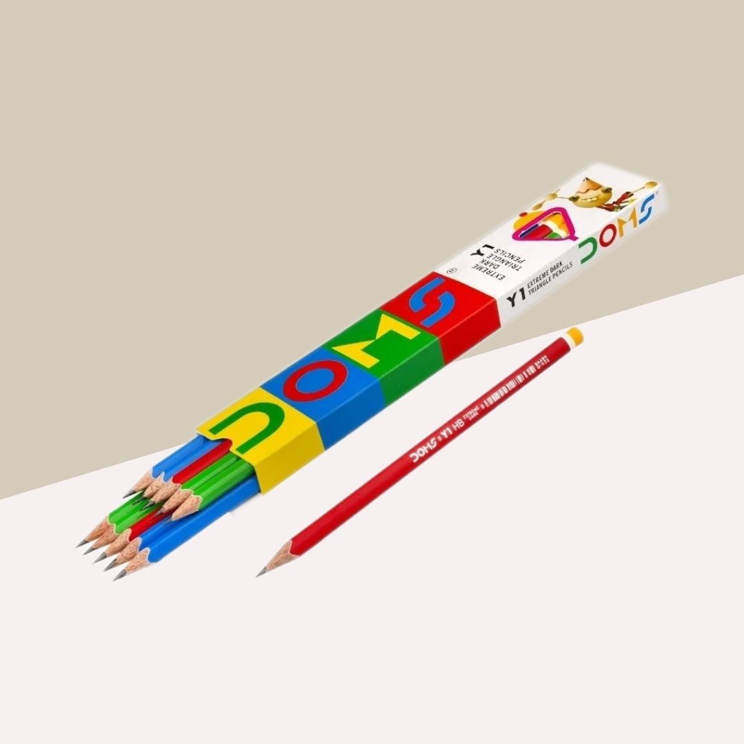 Doms Y1 Extra Dark Triangle Pencils with Free Sharpener and Eraser ( Pack Of 10 )