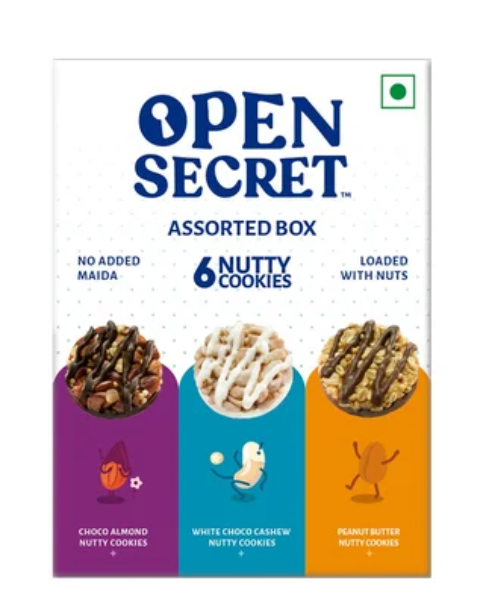 Open Secret Assorted Chocolate Cookies - Choco Almonds, White Choco Cashews & Peanuts Butter - 75GM