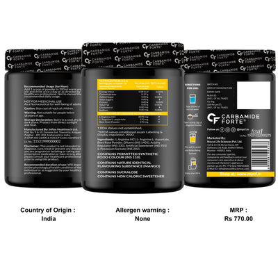 Carbamide Forte L Arginine Powder with Beetroot 3000mg - Alphanso mango Flavour - 90g