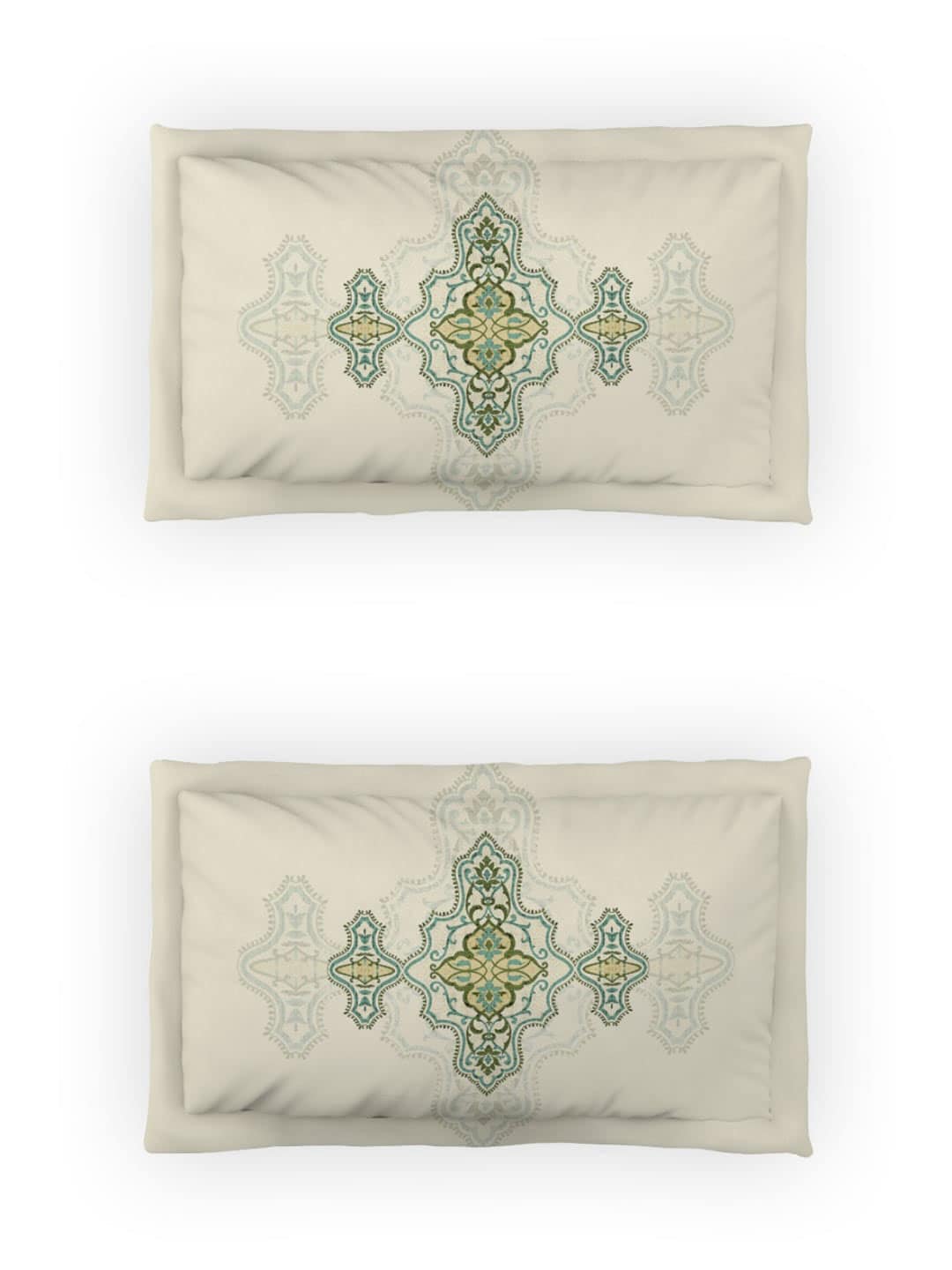DDecor Green & White Ethnic Motifs Cotton 140 TC King Bedsheet with 2 Pillow Covers