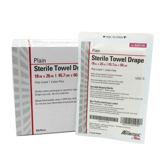 Surgical Drape Towels, Sterile Plain, Non-Fenestrated 18" x 26", 50/Box