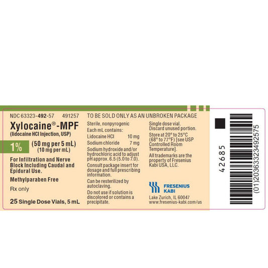 Xylocaine 1% Injection MPF 5 mL Single-Dose Vials, 25/Tray (Rx)