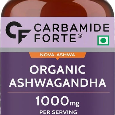 Carbamide Forte Organic Ashwagandha 1000mg Tablets | Stress & Anxiety Relief Tablets |Ashwagandha Powder tablet 1000 mg | Rejuvenates Mind & Body - 60 Organic Ashwagandha Tablets