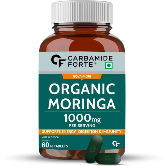 Carbamide Forte Organic Moringa Tablets with 1000mg Moringa Leaves Extract | Drumstick Leafs Powder Tablets for Immunity, Digestion & Energy | Drumstick Leaves Powder Tablets | 60 Veg Tablets