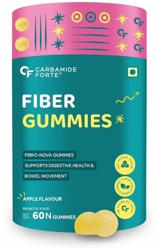 Carbamide Forte Fiber Gummies | Daily Fiber Supplement Gummies | Healthy Digestion, Weight Management & Blood Sugar Management | Prebiotic Dietary Fiber Supplement Gummies | 60 Veg Apple Flavoured Gummies
