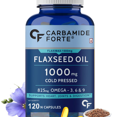 Carbamide Forte Cold Pressed Flaxseed Oil Omega 3 6 9 Capsules (1000mg) for Men and Women | Highest absorption of essential fatty acids | Supports Heart, Joints and Digestion - 120 Capsules