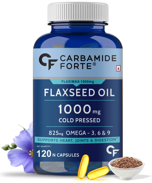 Carbamide Forte Cold Pressed Flaxseed Oil Omega 3 6 9 Capsules (1000mg) for Men and Women | Highest absorption of essential fatty acids | Supports Heart, Joints and Digestion - 120 Capsules