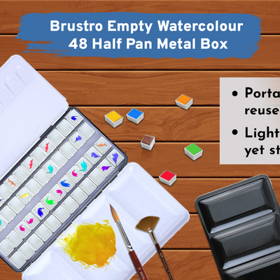 Brustro Empty Watercolour 48 Half Pan Metal Box (Pans Included)