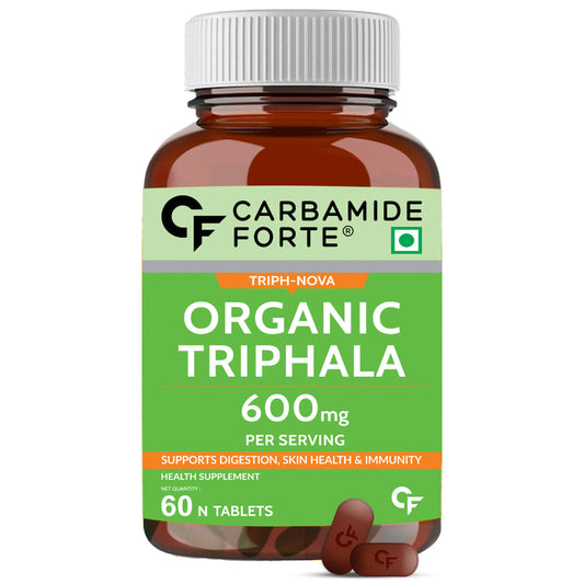 Carbamide Forte Organic Triphala Powder Tablets | 100% Natural 600mg Triphala Churna Powder Organic Tablets support Healthy Digestion, Improve Gut Health & Relieve Constipation | 60 Tablets