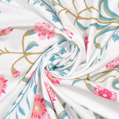 haus & kinder Blossoms Pink & White 186 TC Cotton Queen Bedsheet With 2 Pillow Covers