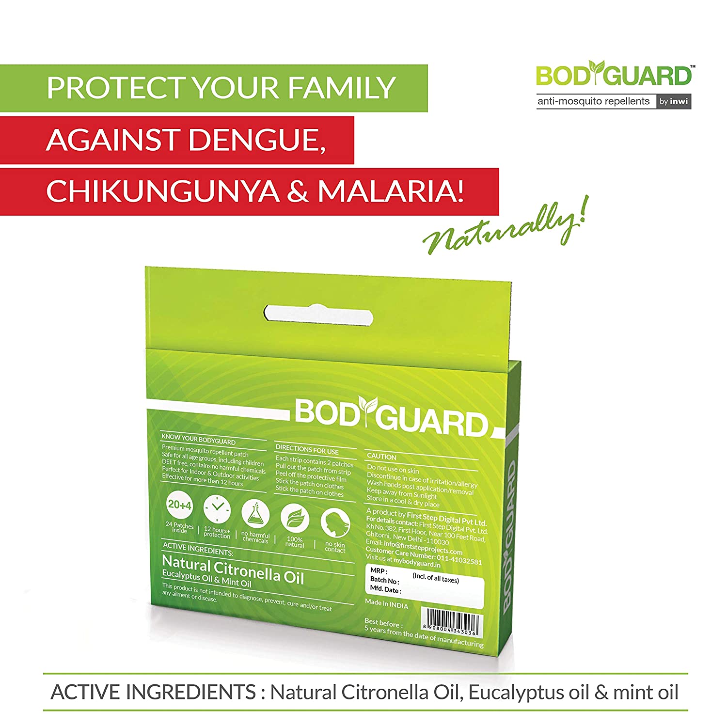 BodyGuard Natural Anti Mosquito Repellent Patches - 20+4 Patches