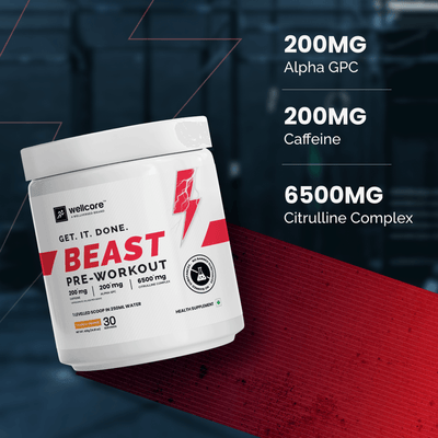 Wellcore - Beast Mode Pre Workout Supplement | Valencia Orange - (420g, 30 Servs)