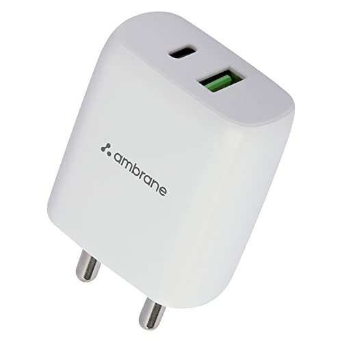 Ambrane 30W USB & Type C Fast Charger with QC & PD Technology, Made in India, Multiple Layer Protection, iPhone & Android Compatibility (RAAP H30, White)