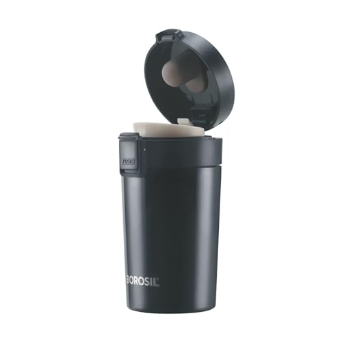 Borosil Coffeemate Insulated Mug, Vacuum Insulated Travel Coffee Mug with Lid, 8 Hours Hot and 14 Hours Cold, 300 ml (Stainless Steel)