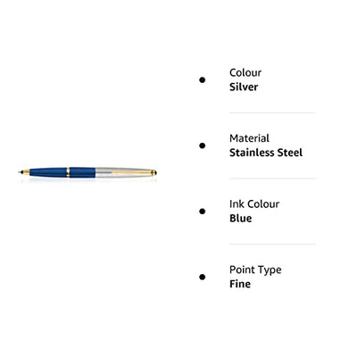 Parker Galaxy Stainless Steel Gold Trim Roller Ball Pen - Blue Ink, Pack Of 1