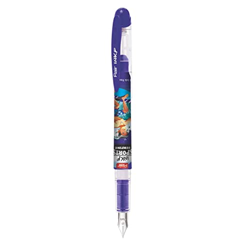 FLAIR Inky Series Sports Surfing Liquid Ink Fountain Pen Blister Pack | Free 2 Pieces X-Large Jumbo Cartridges | Cute & Stylish Pen For Kids Girls Students Teens Gifts | Blue Ink, Pack of 6