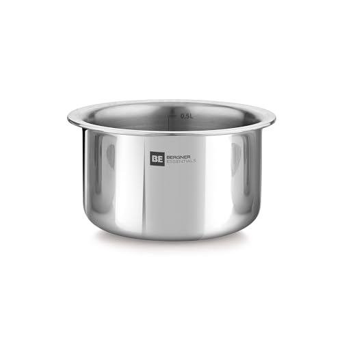 Bergner BE Bergner Essentials Tri-Ply Stainless Steel Junior 10 cm (500 ml) Tope/Patila/Topia, Even Heat Distribution, Consumes Less Oil, Easy to Clean, Induction Bottom and Gas Ready, 5-Year Warranty
