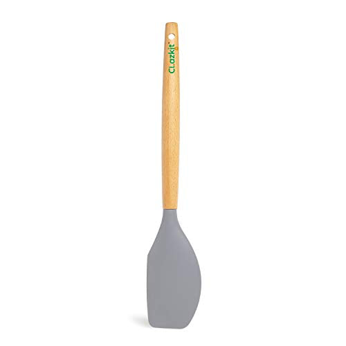 Clazkit YHW844 Silicone Serving Spatula with Heat Resistant Stay Cool Wooden Handle for Cooking, Baking, and Mixing (Grey)