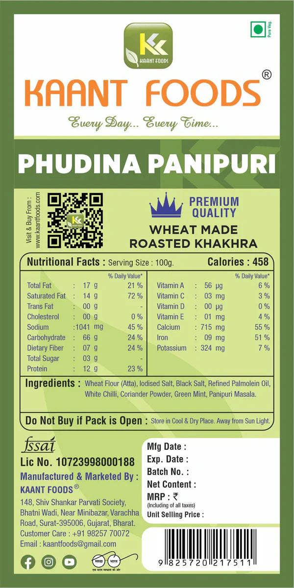 Kaant Foods Phudina Panipuri Khakhra | 200 gms